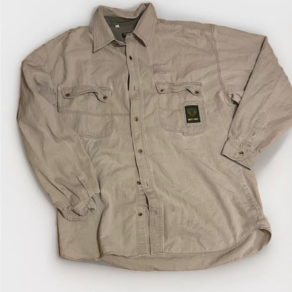 Vintage Bugle Boy Shirt Mens XL Direction Beige Button Front Protect Resources